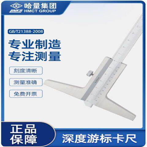 哈量深度游标卡尺标准带表数显2003005001000高精度家用不锈钢
