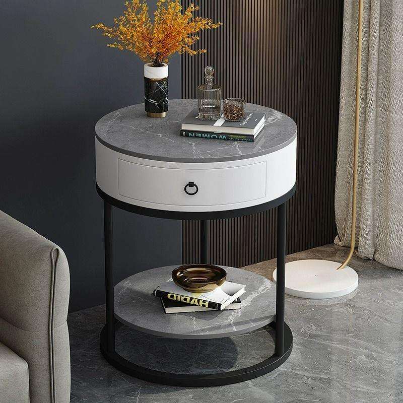 轻奢沙发茶几岩板边几双层角几简约现代创意客厅餐厅阳台圆桌边柜