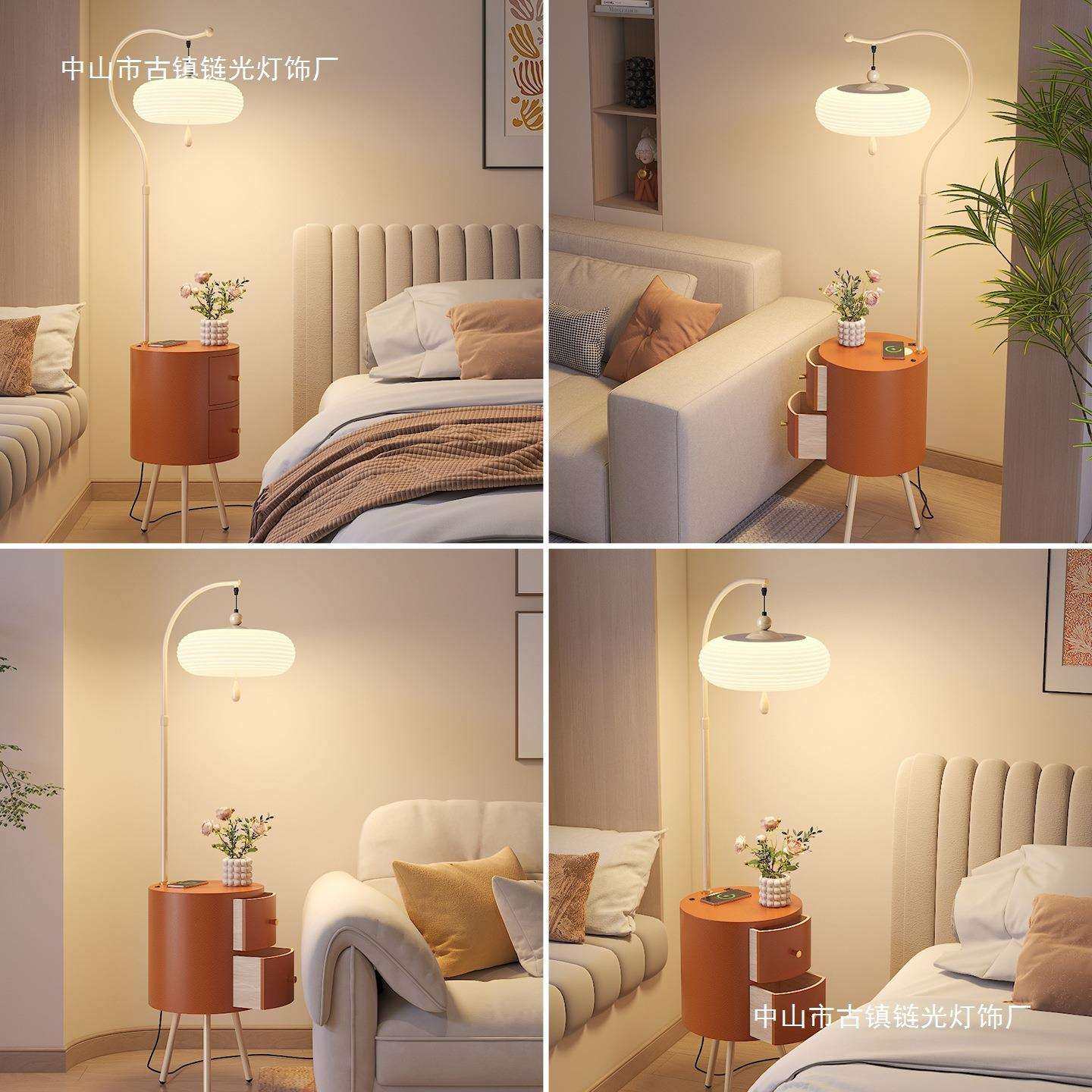 法式奶油风护眼置物落地灯2025新款意式高级感卧室床头柜一体灯具