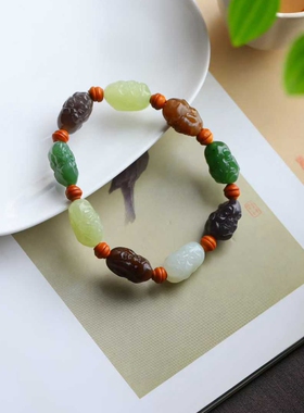 天然和田玉玉器工厂店青海料白色烟紫碧玉糖料黄口料多宝罗汉手串