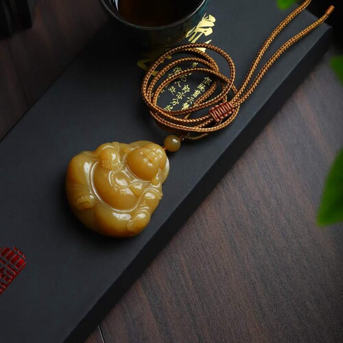 天然和田玉玉器工厂店新疆且末料老料满糖色玉石弥勒佛吊坠挂件