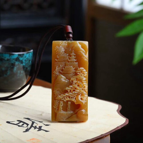天然和田玉玉器工厂店新疆且末料老料满糖色玉石意境山水吊坠挂件