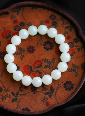 天然新疆和田玉玉器工厂店俄料老料玉石简约款珠圆玉润玉石手串