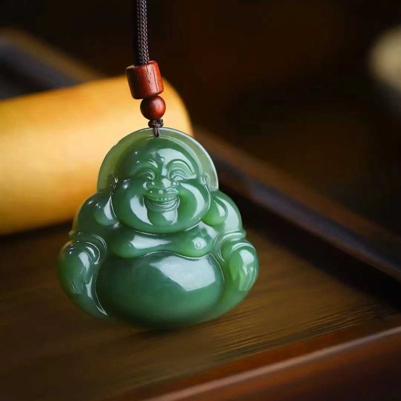 天然和田玉玉器工厂店俄料碧玉老料工艺品玉石大肚弥勒佛吊坠挂件