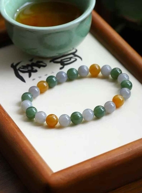 天然新疆和田玉玉器工厂店青海料烟紫湖水绿糖料老料珠圆玉润手串