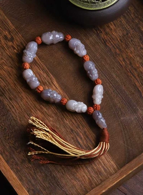 天然新疆和田玉玉器工厂店青海料老料烟紫色玉石罗汉手持小把件