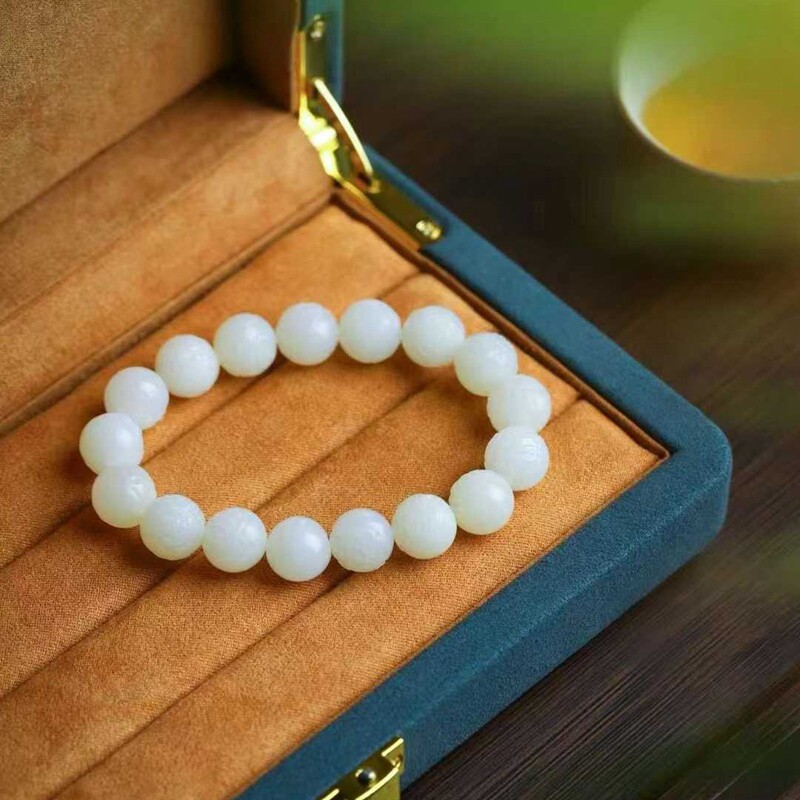 天然和田玉玉器工厂店米达料羊脂级白玉玉石牡丹花手串手链简约款