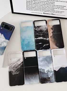 ins个性油画适用三星zflip4手机壳Galaxy Z Flip3简约男女华为p50Pocket折叠款全包oppofindN2flip防摔硬壳