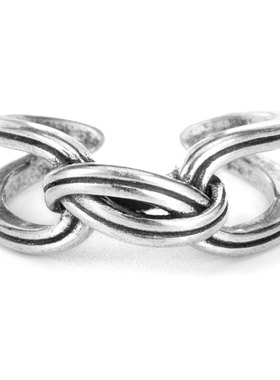 XXOFF开口可调打结缠绕同心结白铜镀银戒指 银白色