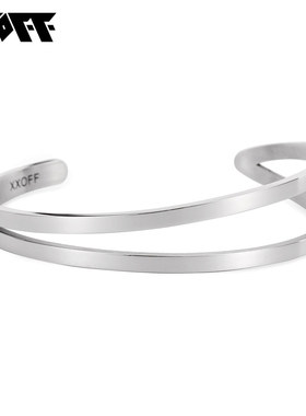 XXOFF 简约风微笑开口可调节钛钢银白色手镯
