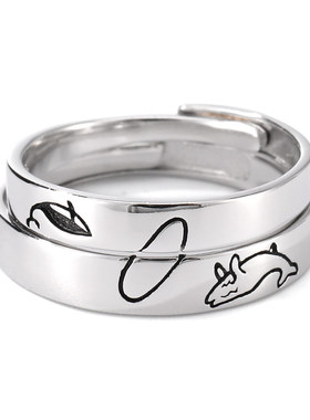 XXOFF925银戒指海豚可拼接图案小众可调节简约情侣款对戒礼物女