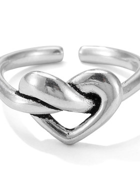 XXOFF泰银复古风缠绕爱心开口可调节女士戒指