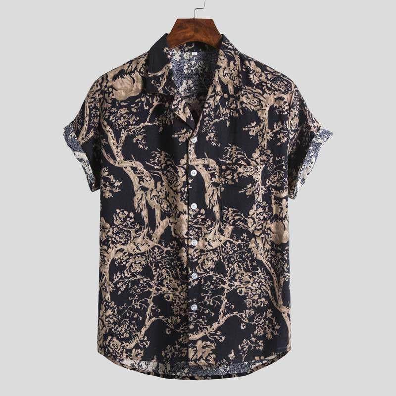 Retro Floral Hawaiian Shirt Men Short Sleeve Casual Beach