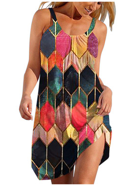 Lady Casual Loose Sleeveless Mini Vestidos Beach Dress 2021