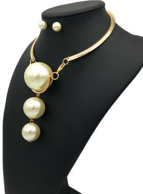 tassel pearl necklace suit jewelry women 欧美夸张大珍珠项炼