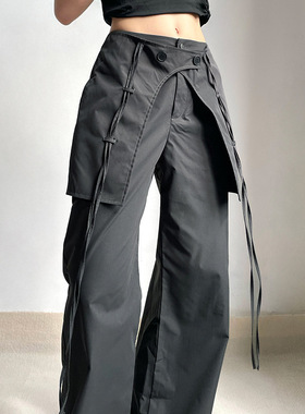 Cargo Pants Low Waist Gray Hippie Dancer Wide Leg Pants Y2K