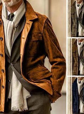 Autumn Men Casual Coat Windbreaker春秋风衣男装绒面休闲外套