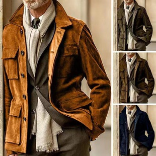 Autumn Men Casual Coat Windbreaker春秋风衣男装绒面休闲外套