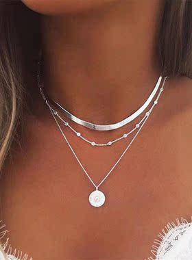 Simple three-layer necklace popular new choker 项链女小香风