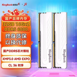 金百达32GB(16GX2)套装DDR5 6000台式内存条国产DDR5颗粒银爵 C36