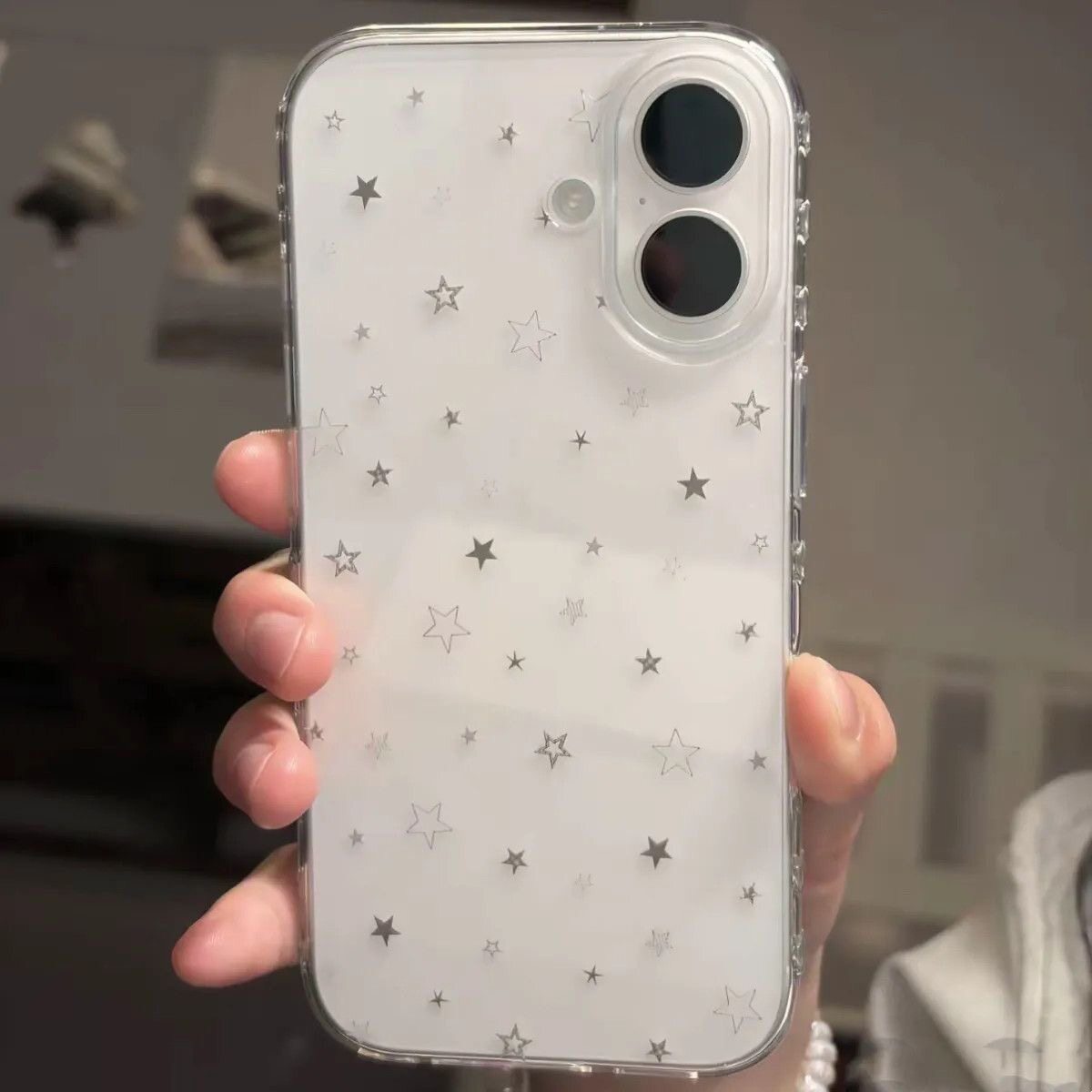 ins灰色星星涂鸦适用于苹果17pro max手机壳iphone16韩风简约13全包高级