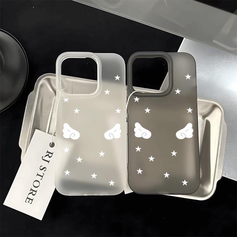 天使翅膀星星手机壳适用于苹果16Pro手机壳iPhone14/15防摔11磨砂13可爱简约可放小卡照片
