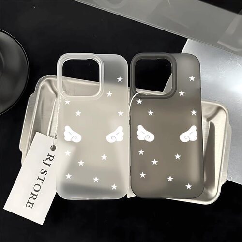 天使翅膀星星手机壳适用于苹果16Pro手机壳iPhone14/15防摔11磨砂13可爱简约可放小卡照片