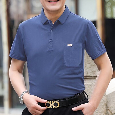 清仓本命年大红色中年男短袖T恤中老年爸爸polo衫父亲节衣服夏季