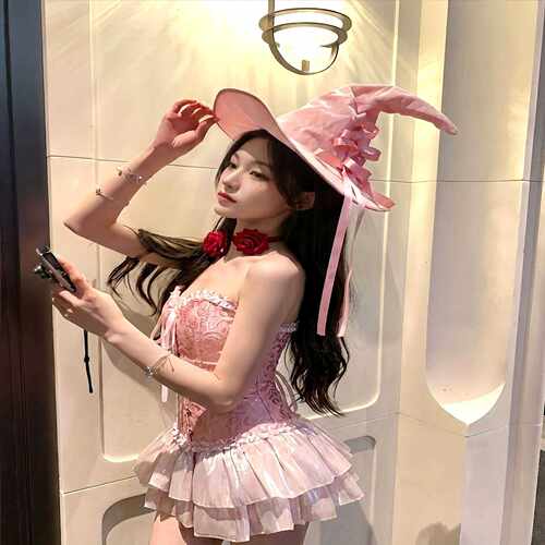 万圣节cos装扮帽头饰女巫道具可爱飘带变装魔法帽配饰派对扭扭帽