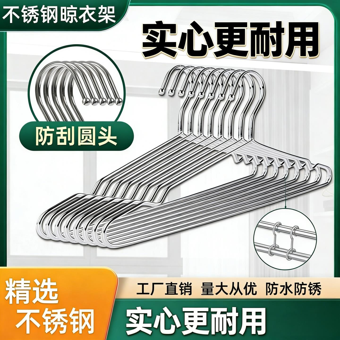 不锈钢衣架挂衣架子凉晾衣撑撑子晒衣挂衣服加粗阳台防滑-3