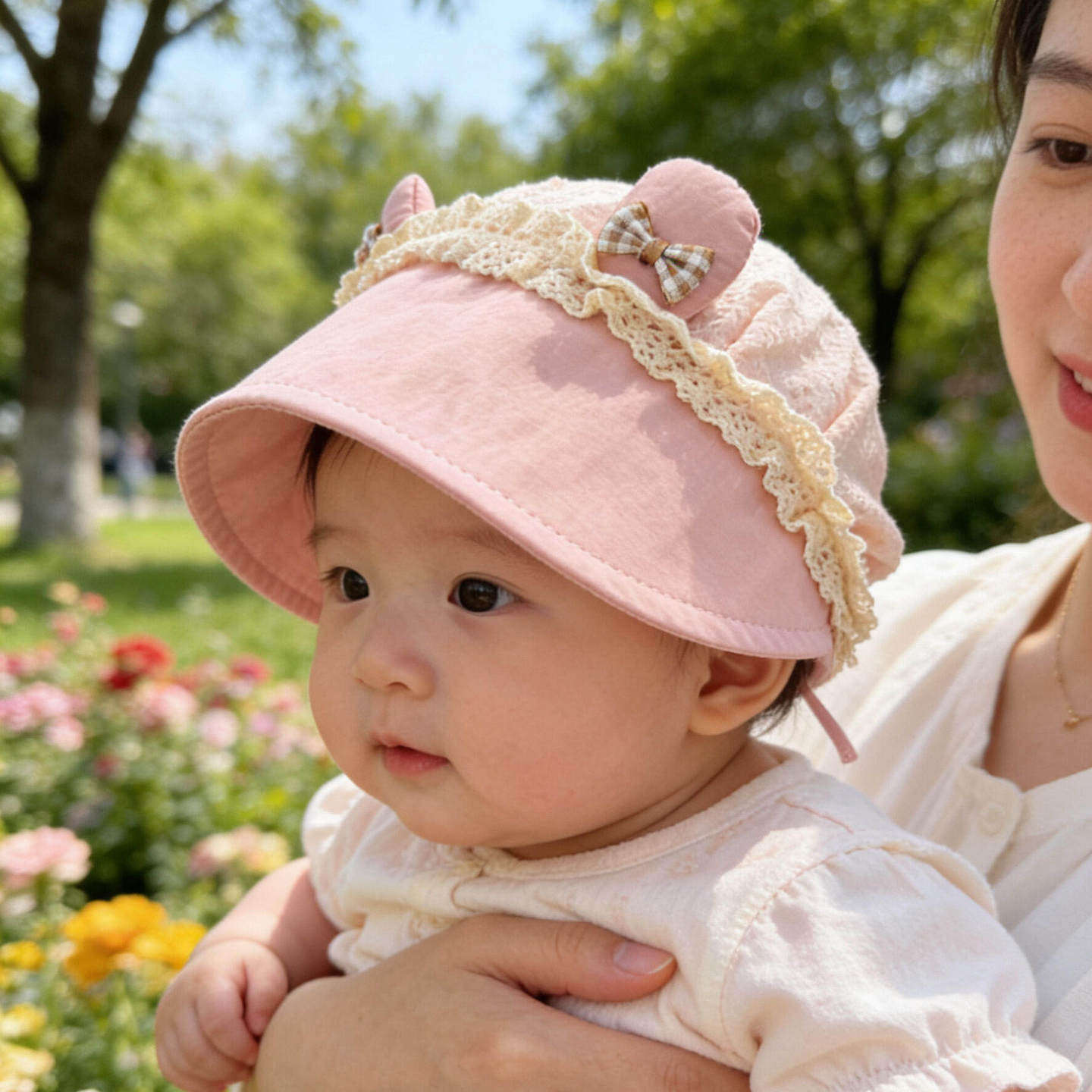婴儿帽子春款2到12个月夏薄款女宝宝可爱公主帽小月龄护囱门胎帽