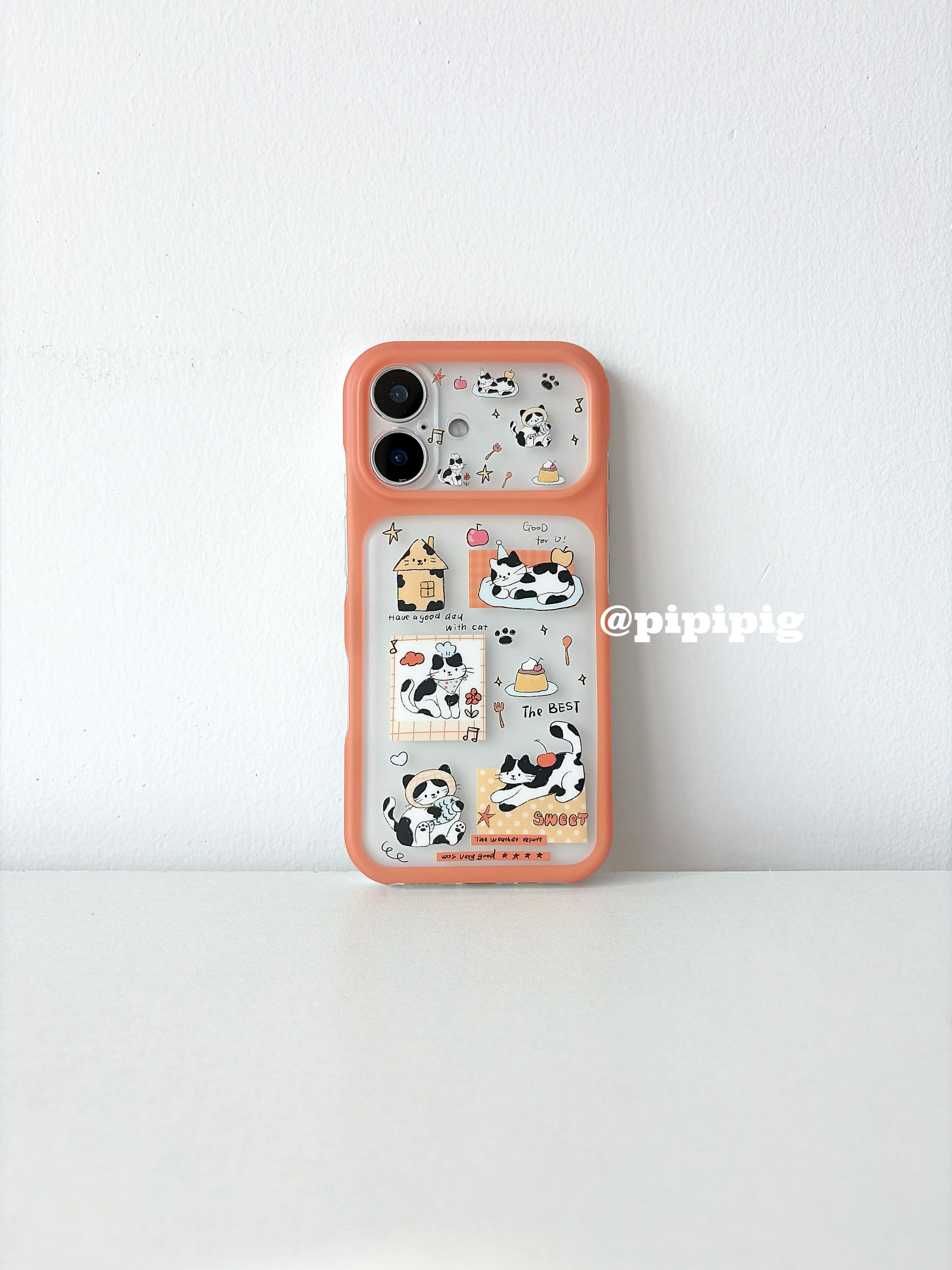 Pipipig橙色涂鸦猫咪ins韩风网红同款适用于苹果18ProMax手机壳iPhone17可爱卡通16Pro小众15少女心清新温柔