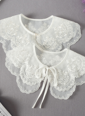 TMP-123双层欧根纱绣花假领子女春夏配裙披肩韩版百搭蕾丝装饰领