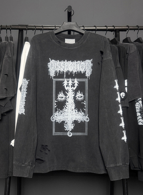 孤品手工！DISSECTION妖域魔神瑞典金属乐团美式破洞破坏长袖T恤