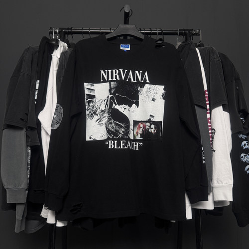 孤品手工！Nirvana涅槃乐队1988专辑Bleach 贴布美式破洞朋克长袖