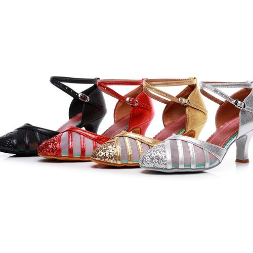 拉丁舞鞋成人女士网纱仿羊纹布