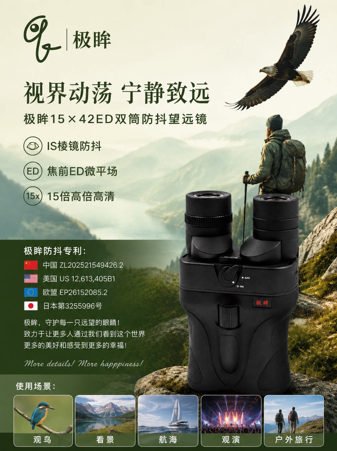 กล้องส่องทางไกล Jimo 15×42Ed ระบบกันสั่น กำลังขยายสูง ความคมชัดสูง เทคโนโลยีสีดำ สำหรับงานคอนเสิร์ต การดูนก และการท่องเที่ยว