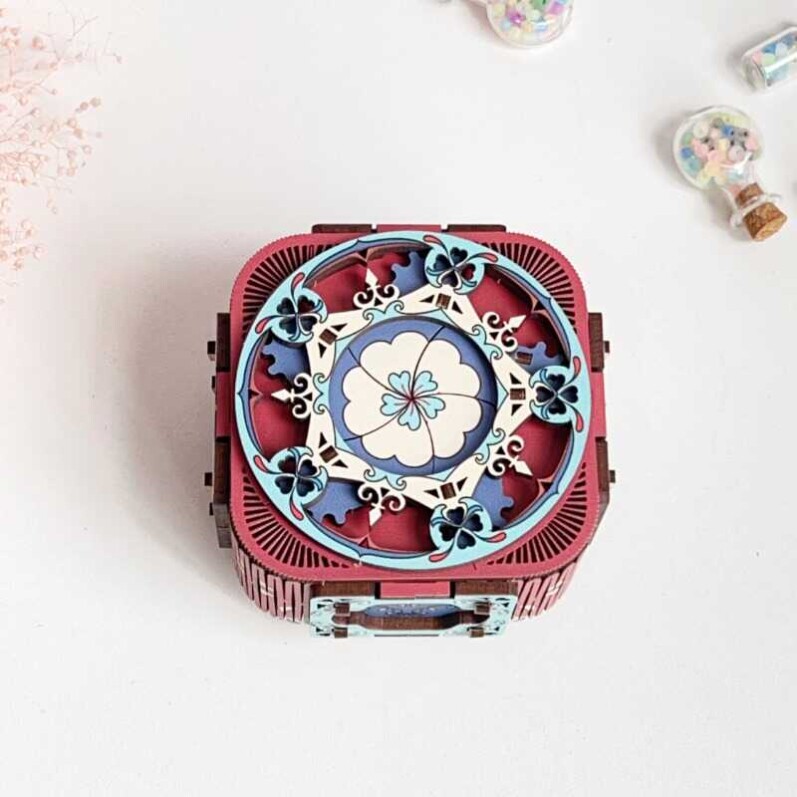 빌딩 블록 뮤직 박스 DIY 손으로 조립한 회전식 DOUYIN 같은 스타일 여자 친구를위한 중국 발렌타인 데이 선물 나무