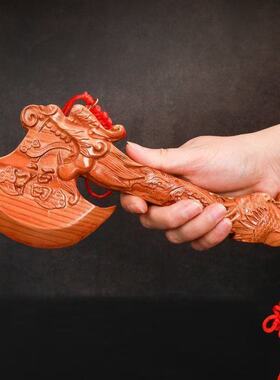 纯桃木斧子挂件搬家斧头龙凤家用客厅摆件实木乔迁结婚坐福工艺品