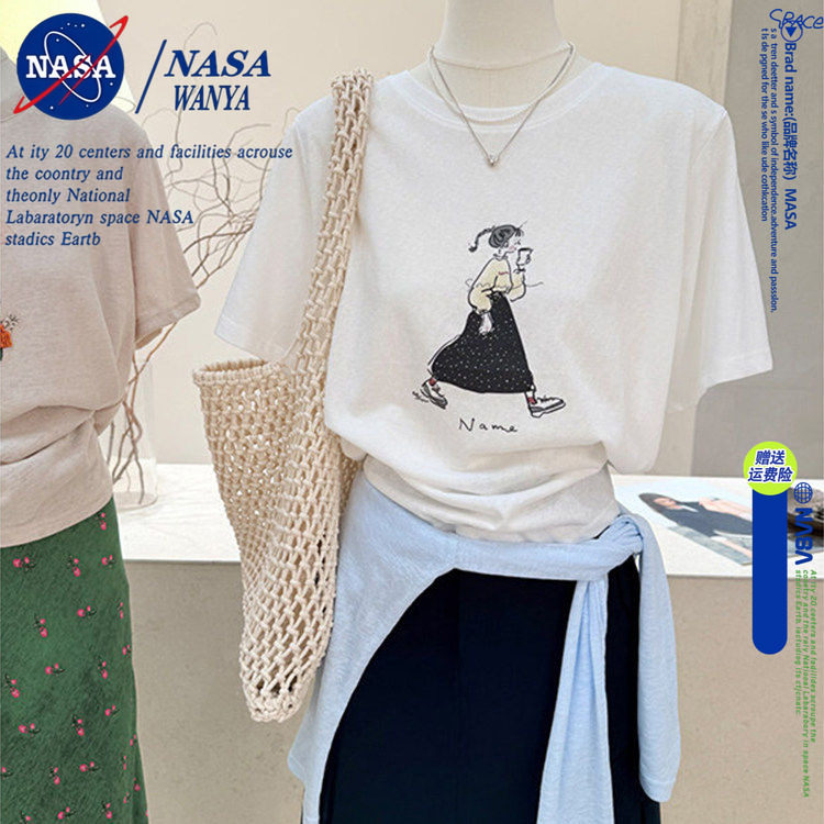 NASA品牌联名轻奢爆款纯棉别致印花短袖t恤2026夏季女装高端上衣