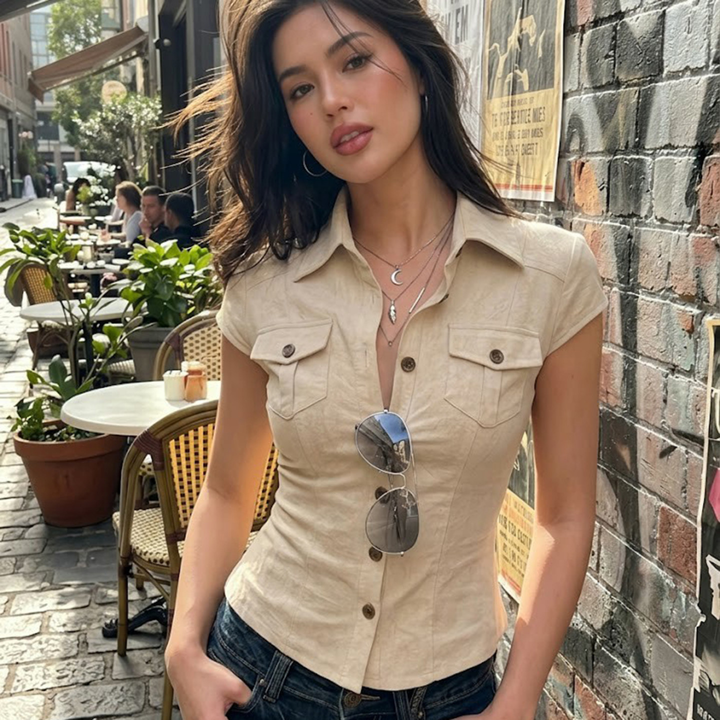 美式复古氛围感出片辣妹衬衫图片