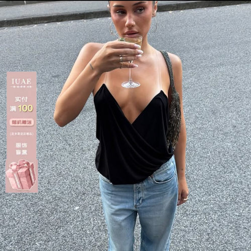 欧美辣妹黑色深V露背显瘦吊带
