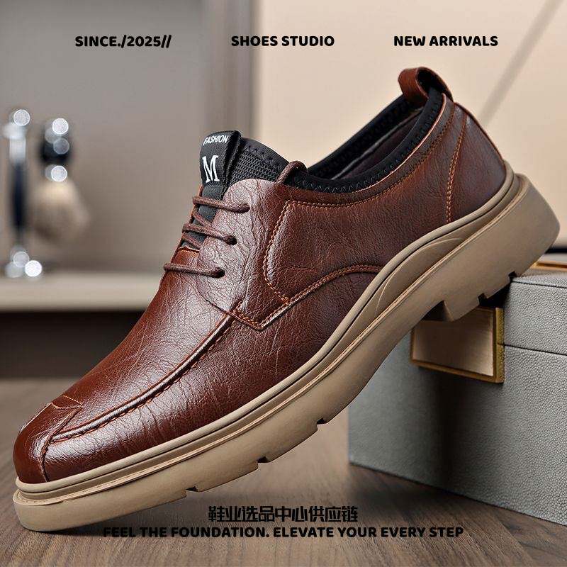 福建晋江男款鞋子透气英伦士潮休闲马丁鞋工装内增高商务正装皮鞋