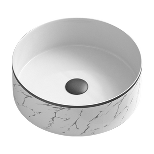 大理石纹黑边台上盆洗脸盆圆形洗漱台卫生间陶瓷洗手池面盆洗手盆