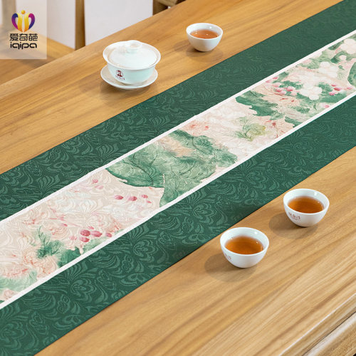 爱奇葩iqipa 海棠锦簇中式禅意桌旗茶席高端茶旗防水茶桌垫布桌布