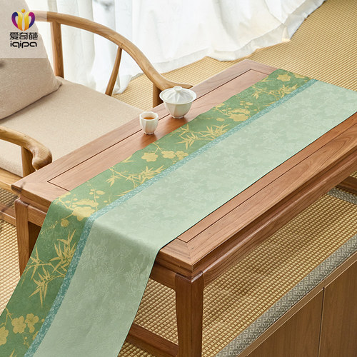 爱奇葩 原创鎏金雅竹中式禅意茶席高端桌旗茶旗长条茶台茶桌垫布