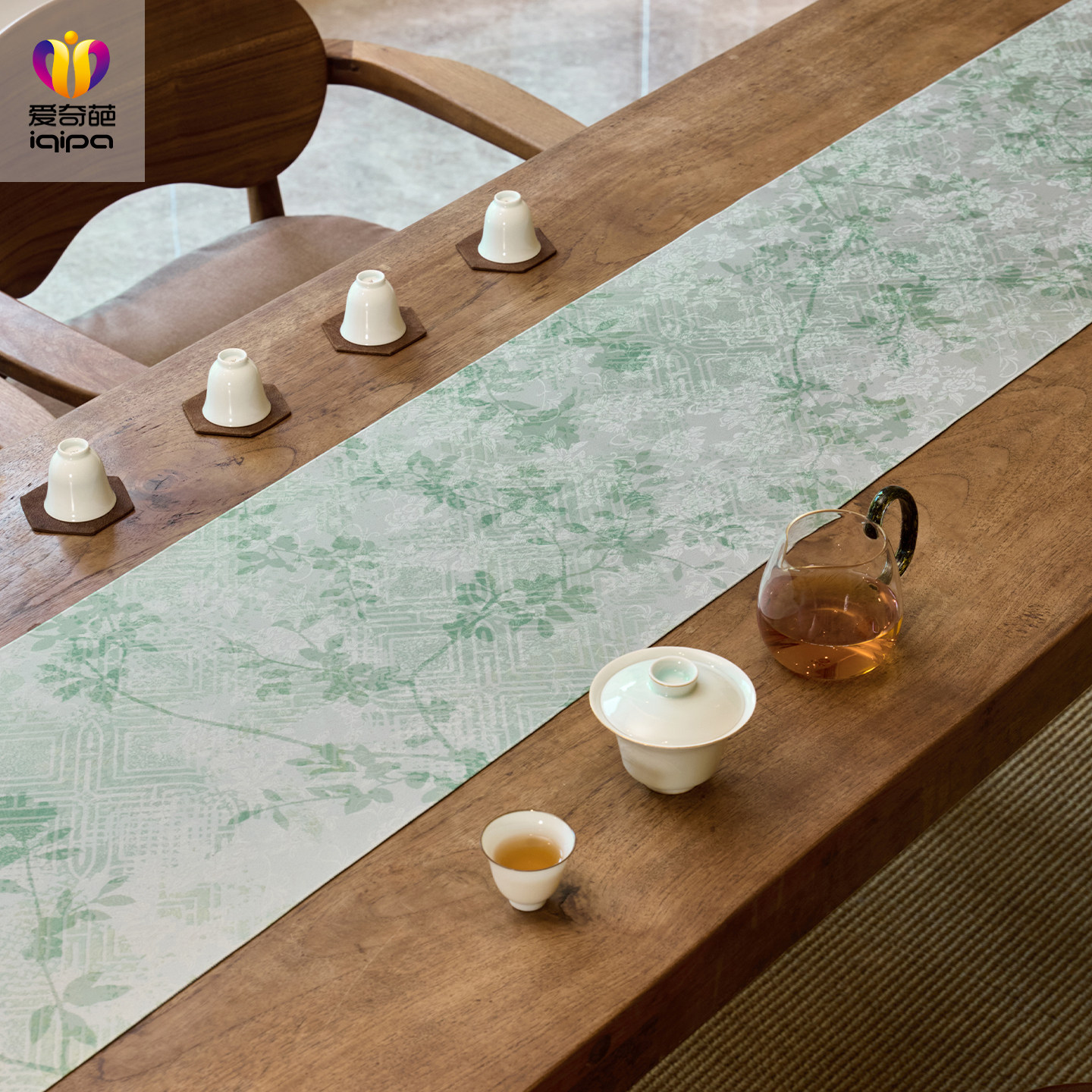爱奇葩iqipa 弄影中式禅意桌旗茶席长条防水茶桌垫布清幽餐桌桌布