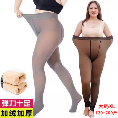 黑透肤打底裤大码假透肉一体裤秋冬外穿加肥加大空姐灰连裤袜