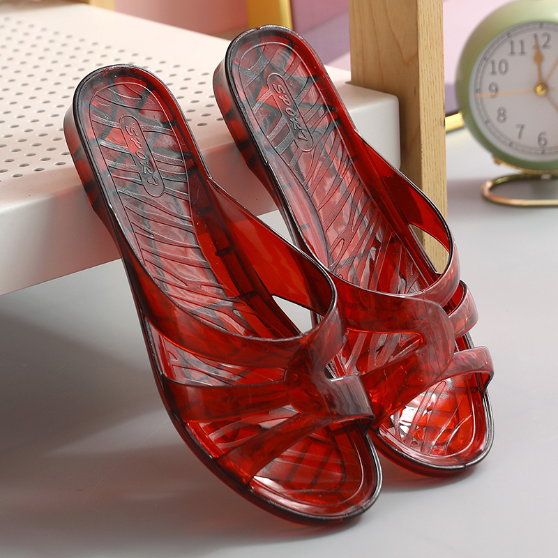 塑料耐磨水晶低跟不臭脚凉拖鞋女