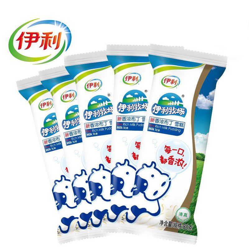 伊利牧场新香浓布丁雪糕精品牛奶味加量装冰淇淋 75g5支冰激凌